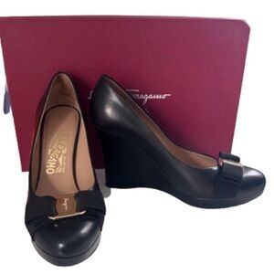 Salvatore Ferragamo Black Wedges with Gold Accent